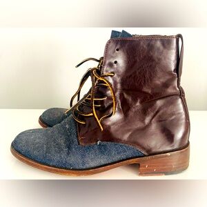 GEORGE ESQUIVEL DENIM AND LEATHER LACEUP ANKLE BOOT